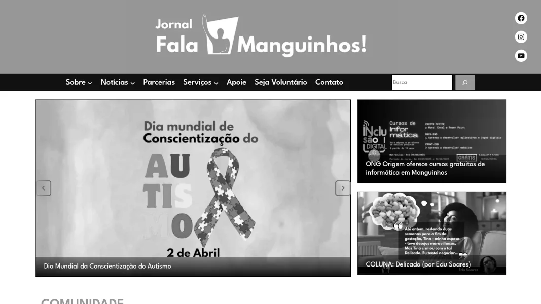 Página Inicial do Site Jornal Fala Manguinhos