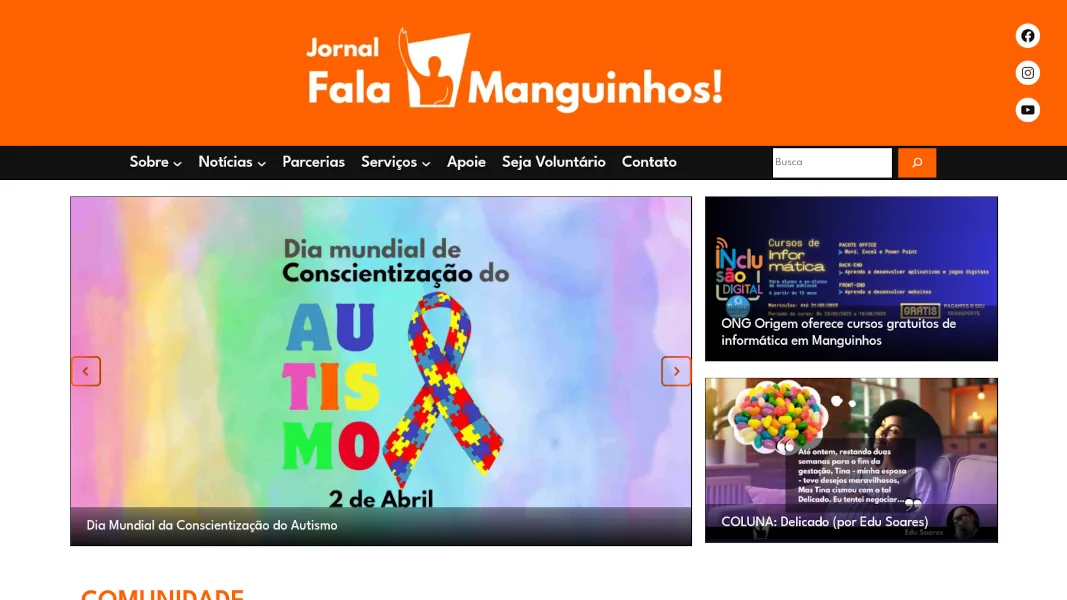 Página Inicial do Site Jornal Fala Manguinhos