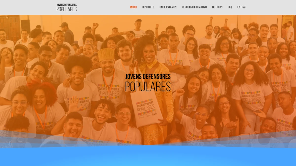 Primeira dobra do site de apresentação do projeto Jovens Defensores Populares